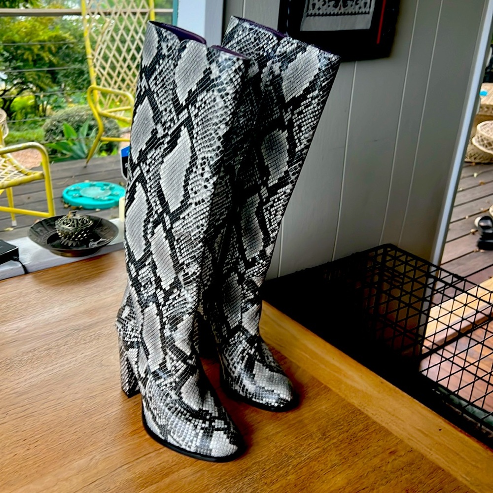 Vegan snakeskin knee high boots. Never worn.